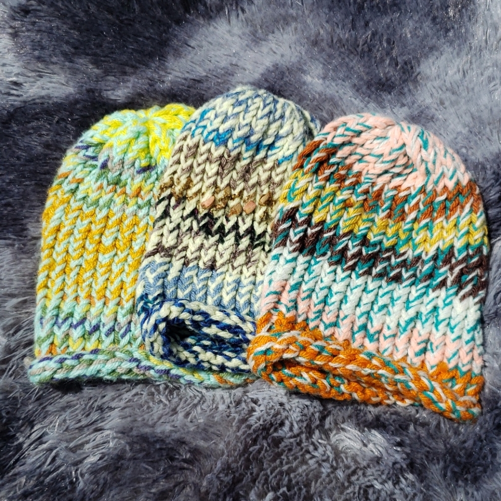 Bundle of 3 Kids  Handknit Hats